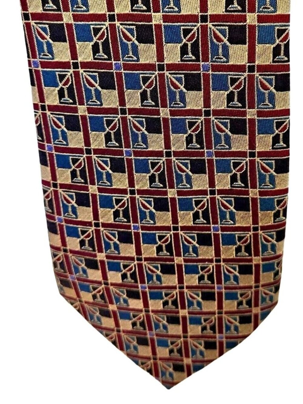 Tie Silk Brand Dino Carlotti Red Stacked Wine Glasses 56" x 4"  100% Silk